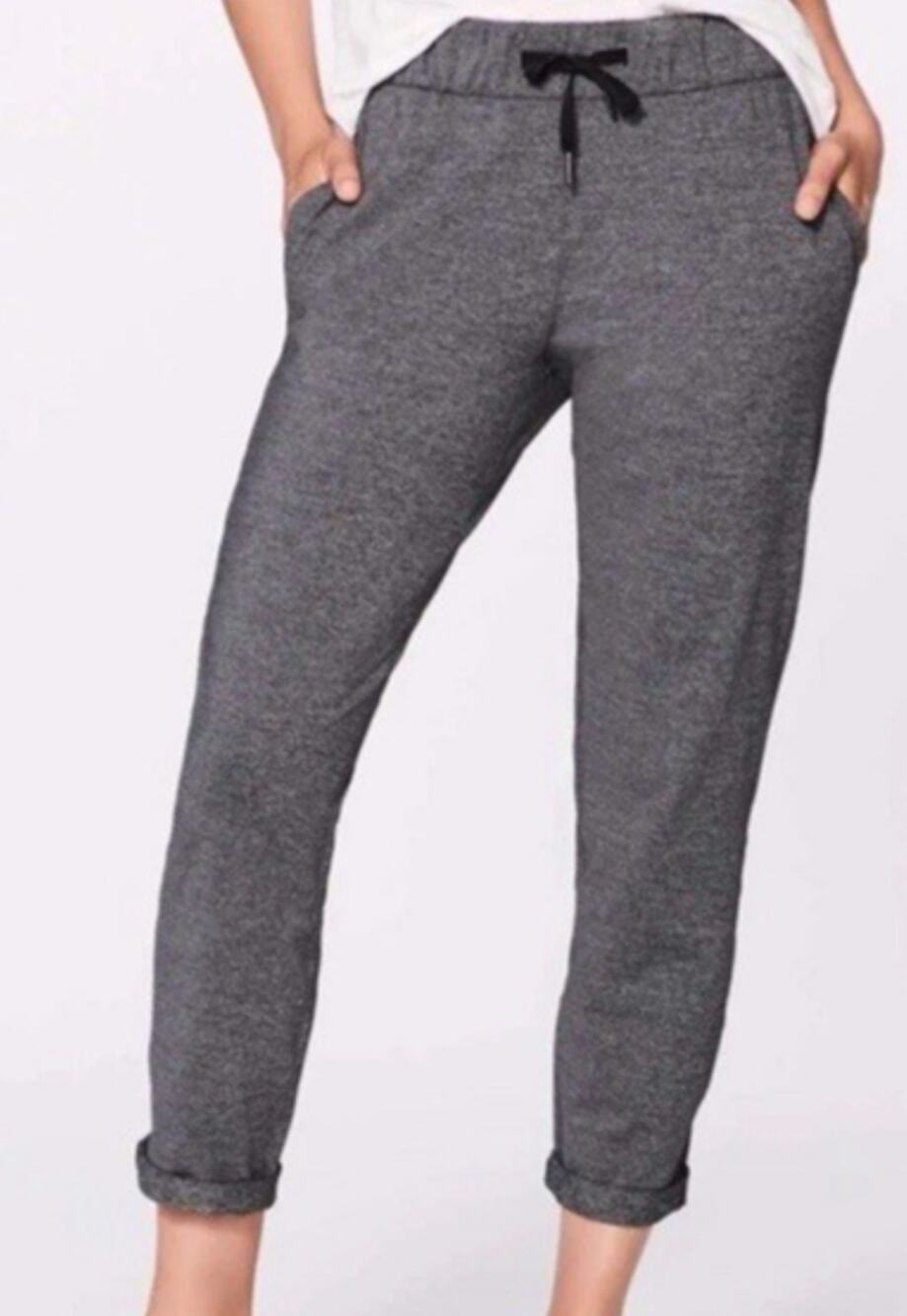 lululemon 10 womens on the fly pant joggers heathered black drawstring 27" long